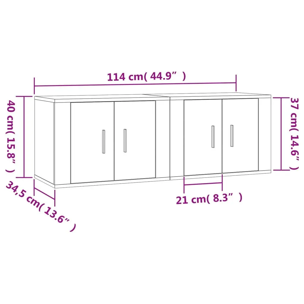 Wall-Mounted TV Cabinet White Storage Unit 57 x 34.5 x 40 cm 2 Piece