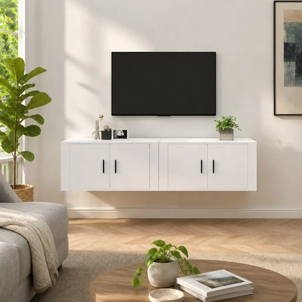 Wall-mounted TV Cabinets 2 pcs White Engineered Wood Storage Units 80x34.5x40cm