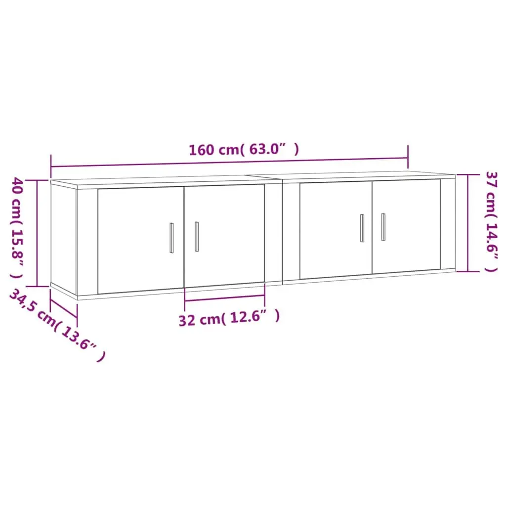 Wall-mounted TV Cabinets 2 pcs White Engineered Wood Storage Units 80x34.5x40cm