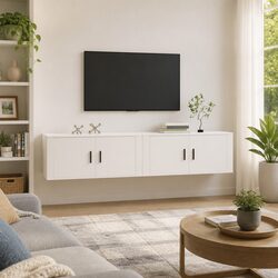 Wall-mounted TV Cabinets 2 pcs White Storage Media Unit Organiser