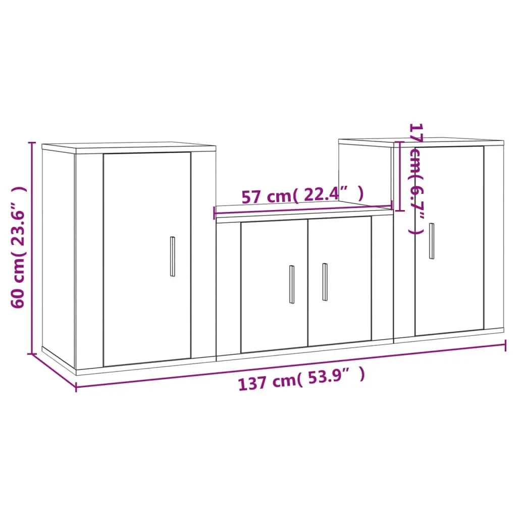 3 Piece Wall-Mounted TV Cabinet Set White Engineered Wood