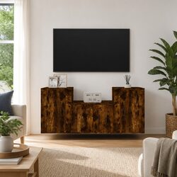 3 Piece Wall-Mounted TV Cabinet Set Brown Engineered Wood Media Storage Unit