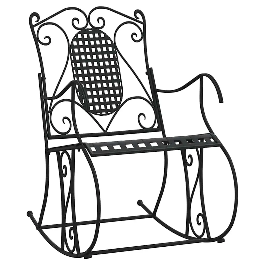Rocking Bench 84cm Black Metal Outdoor Garden Seating High Back Support Chair