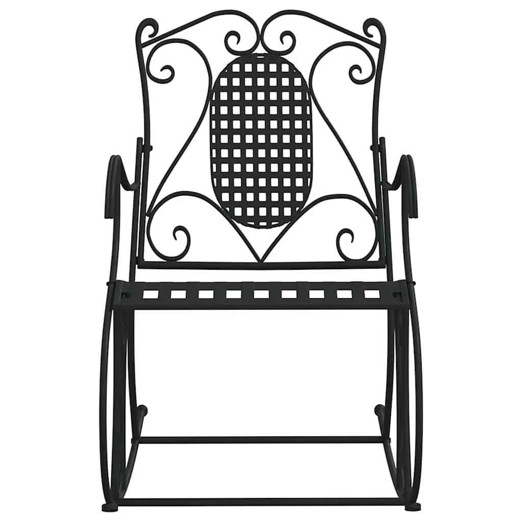 Rocking Bench 84cm Black Metal Outdoor Garden Seating High Back Support Chair