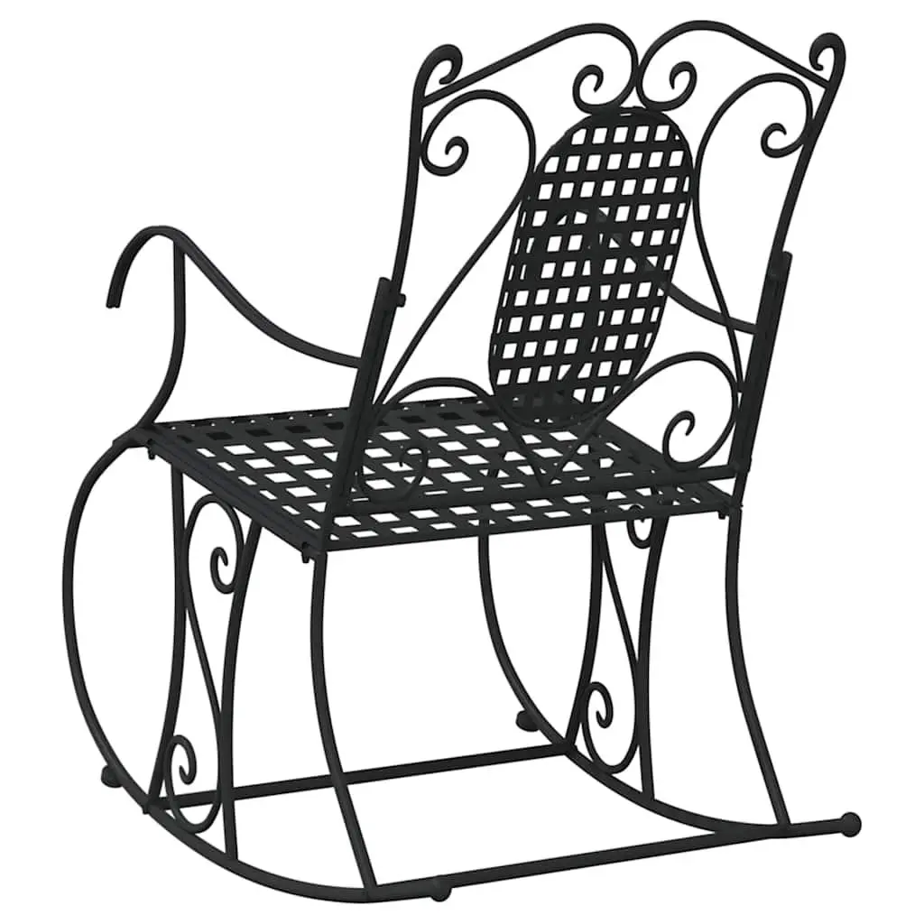 Rocking Bench 84cm Black Metal Outdoor Garden Seating High Back Support Chair