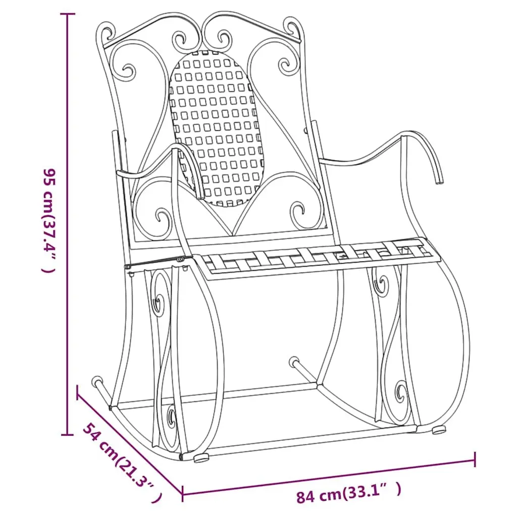 Rocking Bench 84cm Black Metal Outdoor Garden Seating High Back Support Chair