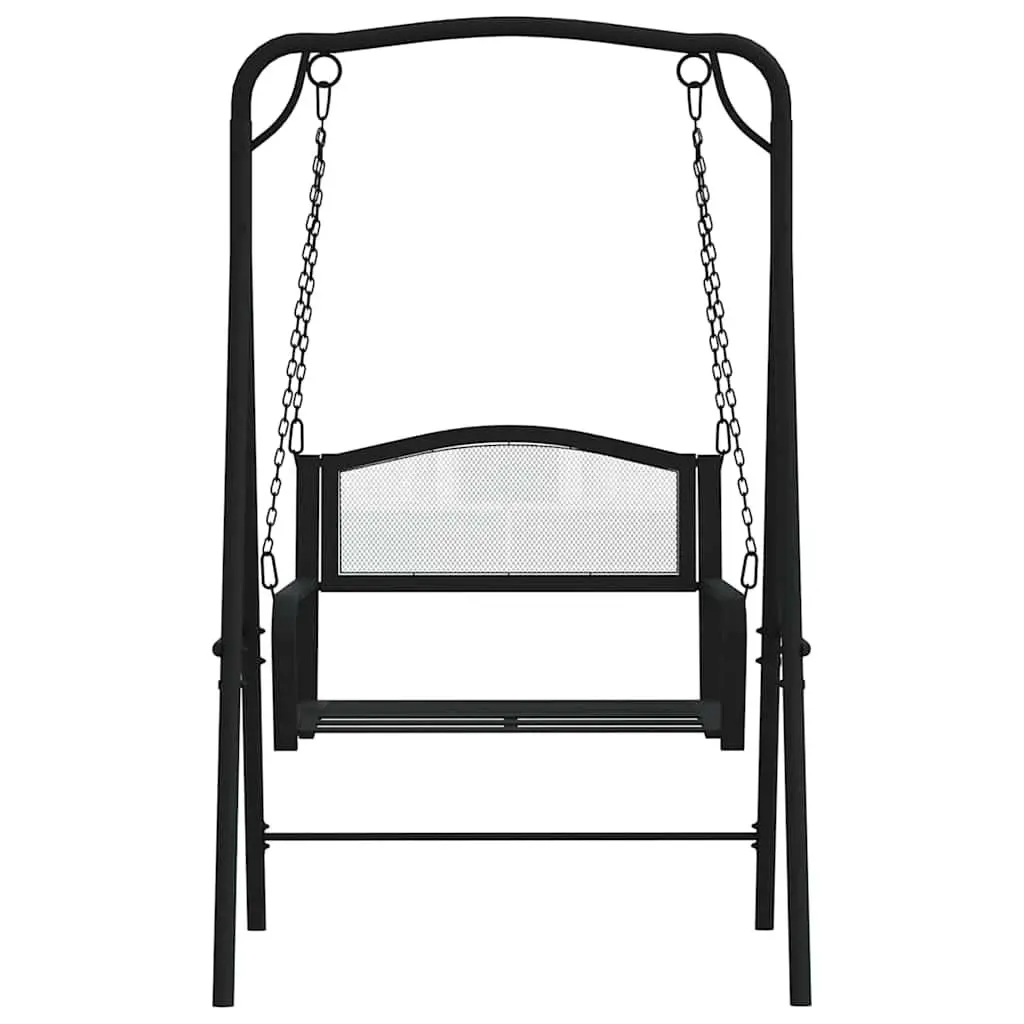 Outdoor Swing Bench 124cm Black Steel Garden Hanging Seat with Chains Backrest