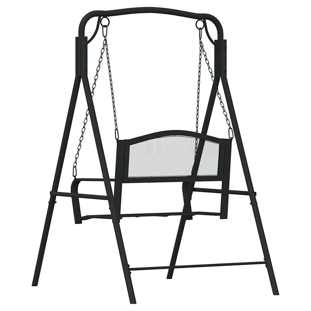 Outdoor Swing Bench 124cm Black Steel Garden Hanging Seat with Chains Backrest
