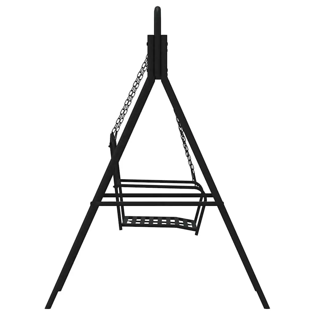 Outdoor Swing Bench 124cm Black Steel Garden Hanging Seat with Chains Backrest