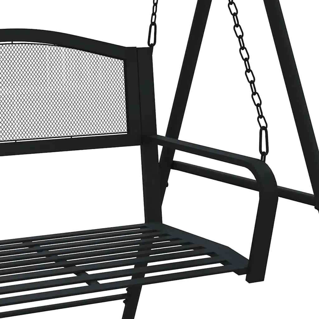 Outdoor Swing Bench 124cm Black Steel Garden Hanging Seat with Chains Backrest