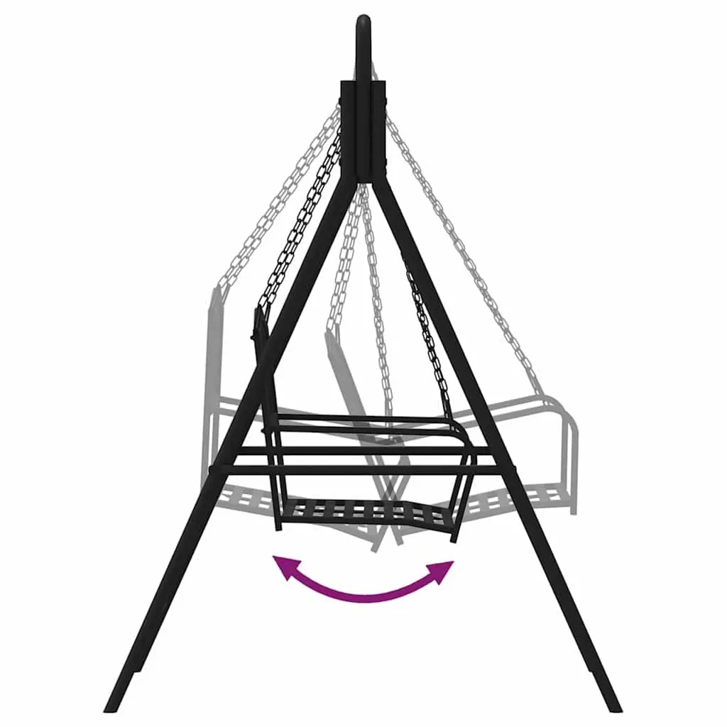 Outdoor Swing Bench 124cm Black Steel Garden Hanging Seat with Chains Backrest