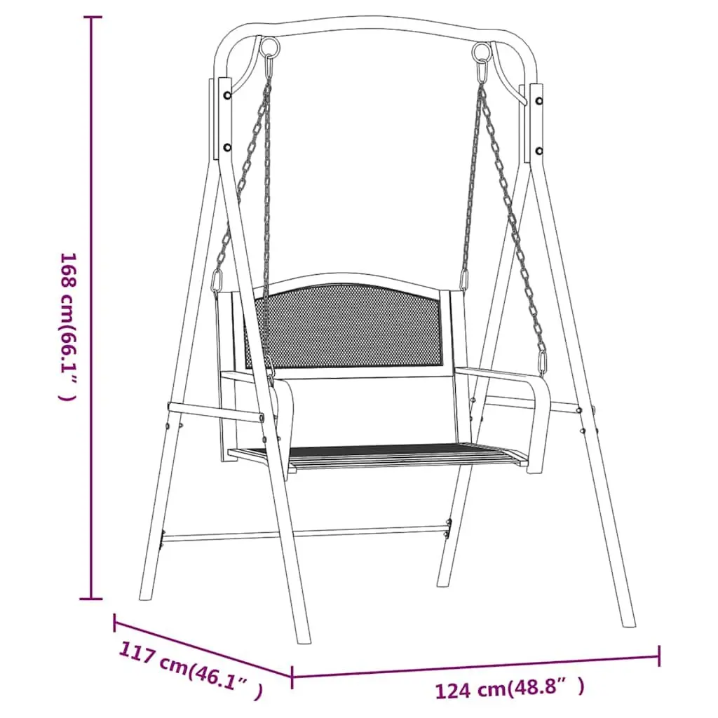 Outdoor Swing Bench 124cm Black Steel Garden Hanging Seat with Chains Backrest