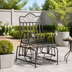 Outdoor Glider Bench 61cm Black Steel Rocking Chair Patio Seating Armrests