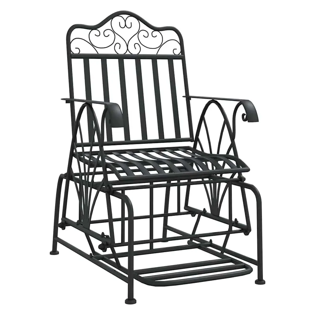 Outdoor Glider Bench 61cm Black Steel Rocking Chair Patio Seating Armrests