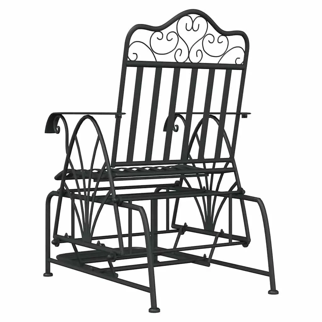 Outdoor Glider Bench 61cm Black Steel Rocking Chair Patio Seating Armrests