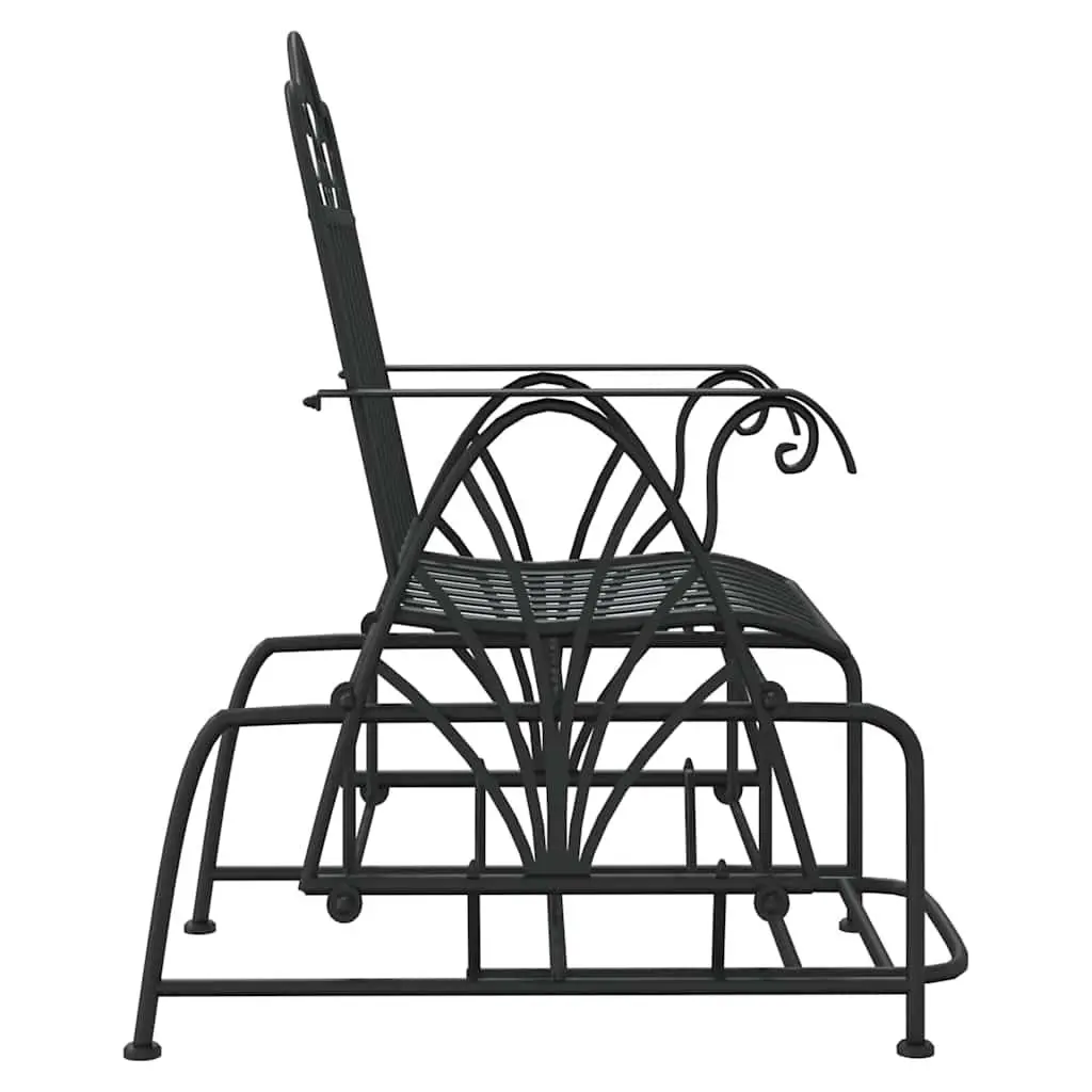 Outdoor Glider Bench 61cm Black Steel Rocking Chair Patio Seating Armrests