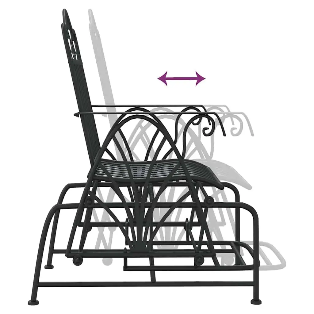 Outdoor Glider Bench 61cm Black Steel Rocking Chair Patio Seating Armrests