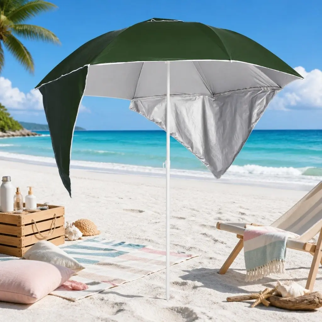 Beach Parasol with Detachable Side Walls UV Protection Polyester Canopy 215cm