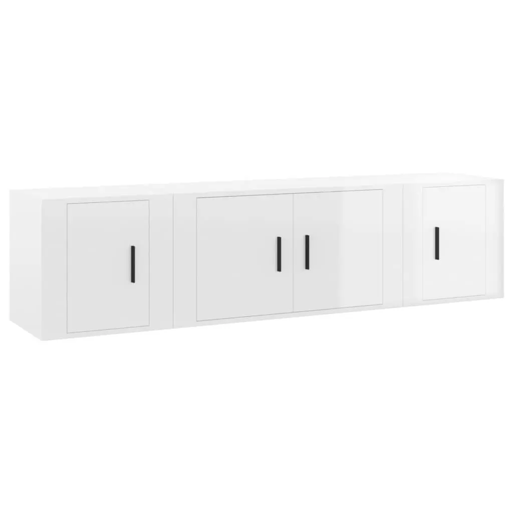 3 Piece Engineered Wood TV Cabinet Set Wall-Mounted High Gloss White