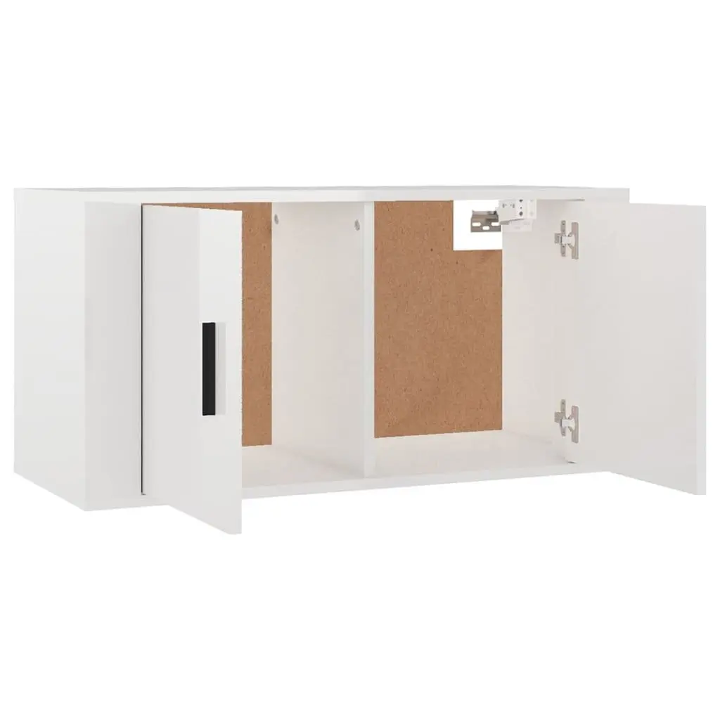 Wall-Mounted TV Cabinet Set High Gloss White 2 Piece