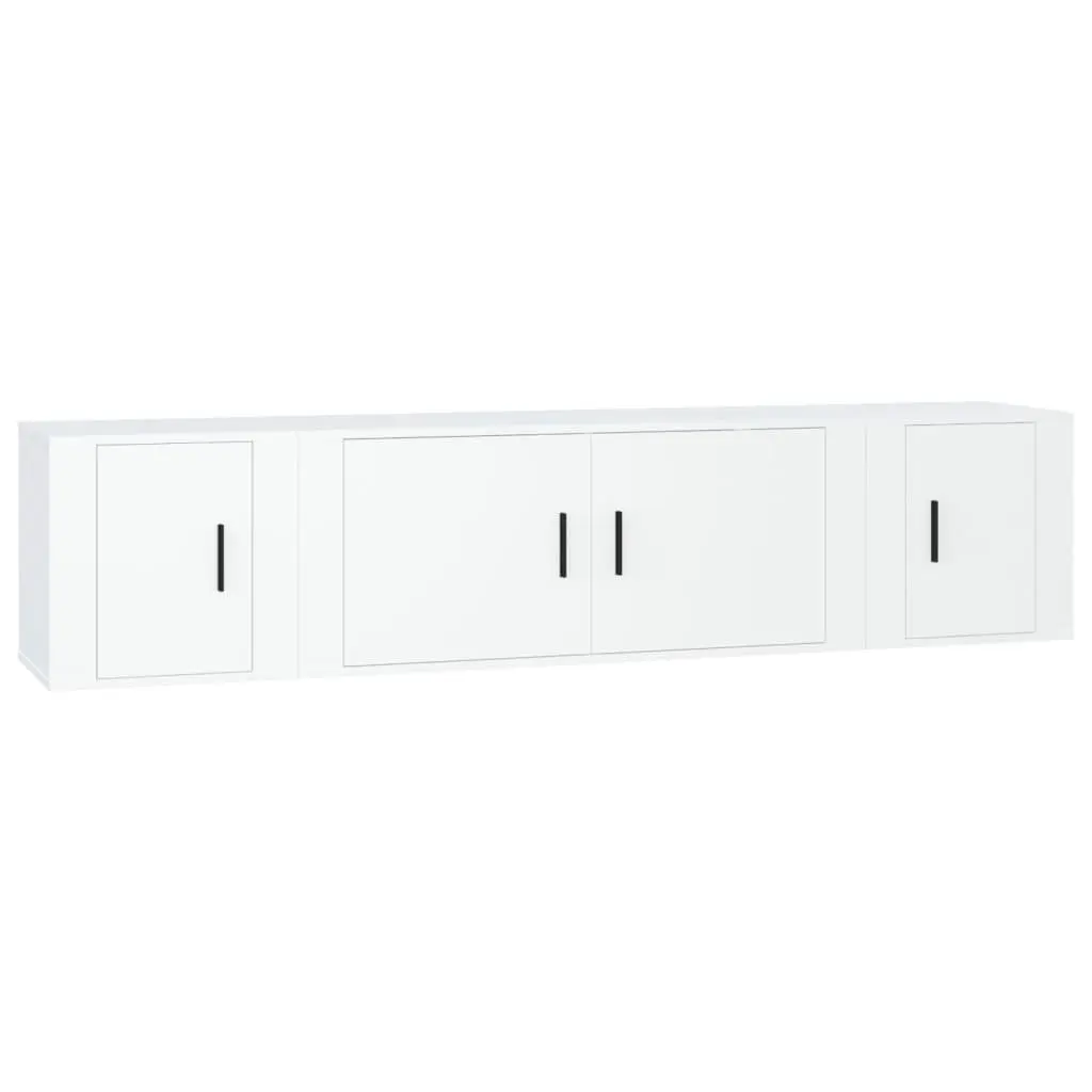 TV Cabinet Set Wall-Mounted 3 Piece White Engineered Wood Storage Furniture