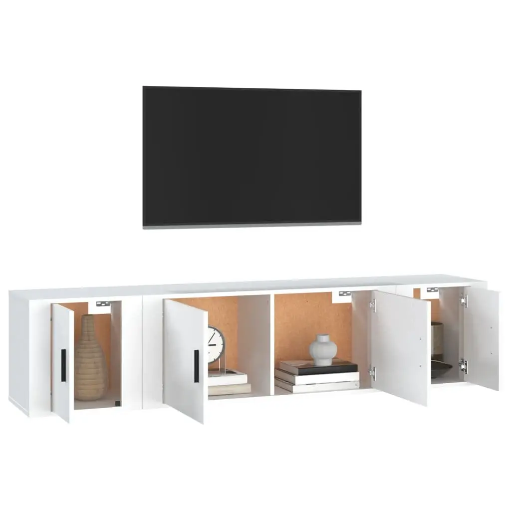 TV Cabinet Set Wall-Mounted 3 Piece White Engineered Wood Storage Furniture
