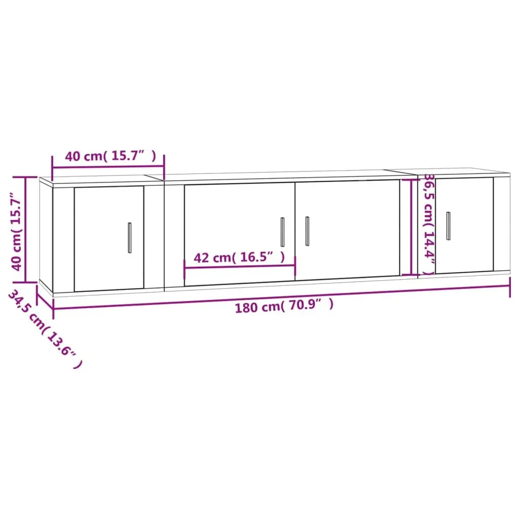 TV Cabinet Set Wall-Mounted 3 Piece White Engineered Wood Storage Furniture