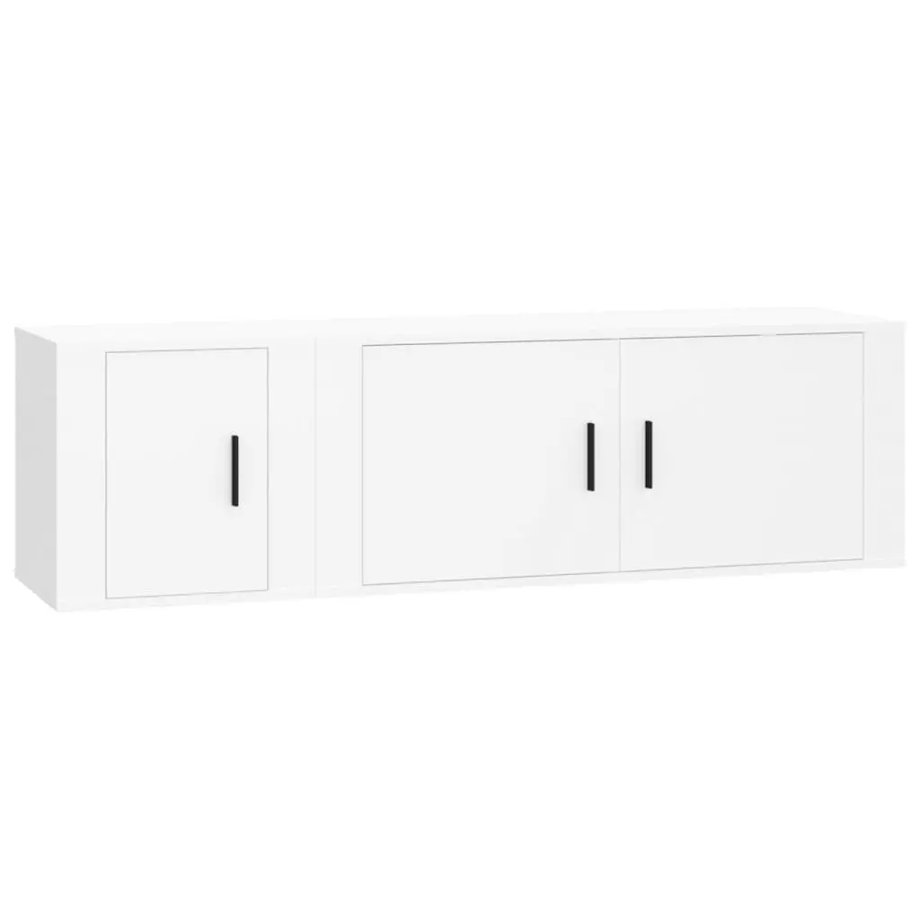 Wall-Mounted TV Cabinet Set 2 Piece White Engineered Wood Media Storage
