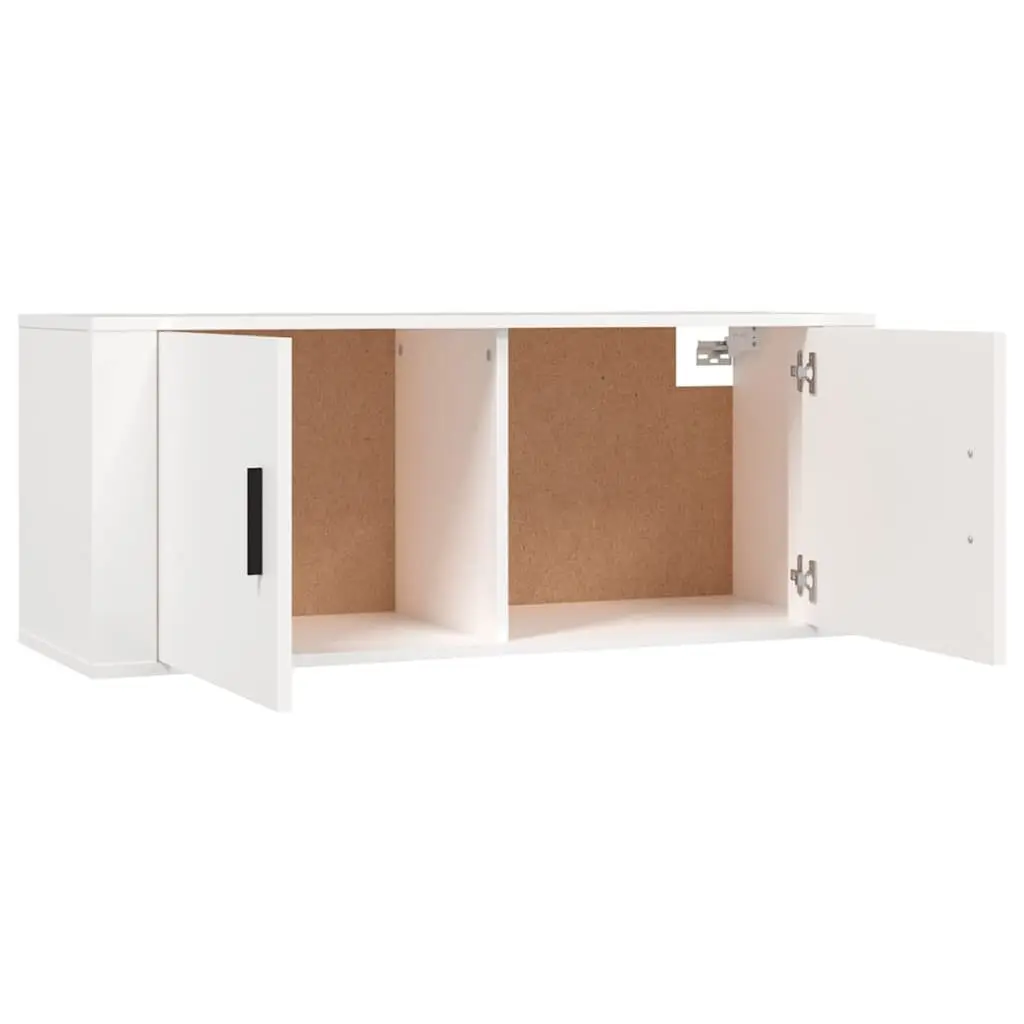 Wall-Mounted TV Cabinet Set 2 Piece White Engineered Wood Media Storage