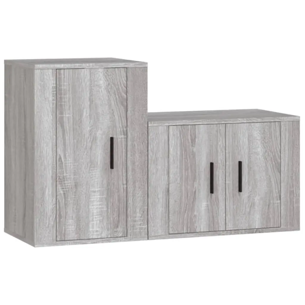 TV Cabinet Set Wall Mounted Grey 2 Piece Engineered Wood Storage Unit