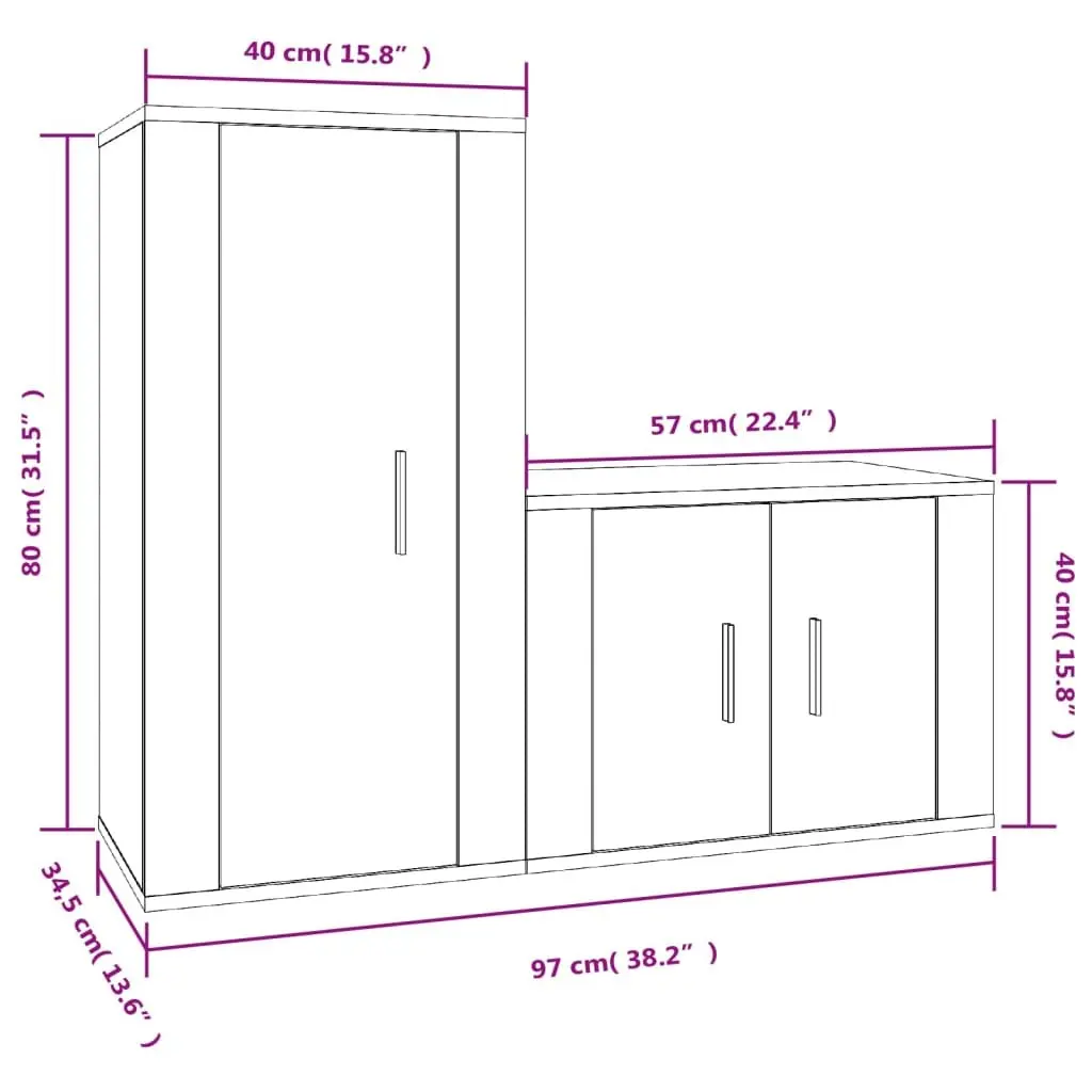 TV Cabinet Set Wall-Mounted 2 Piece White Storage Unit