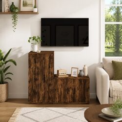 TV Cabinet Set Wall-Mounted Storage Unit Engineered Wood Brown Organiser