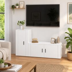 TV Cabinet Set White Wall Mounted Storage Unit Engineered Wood Furniture