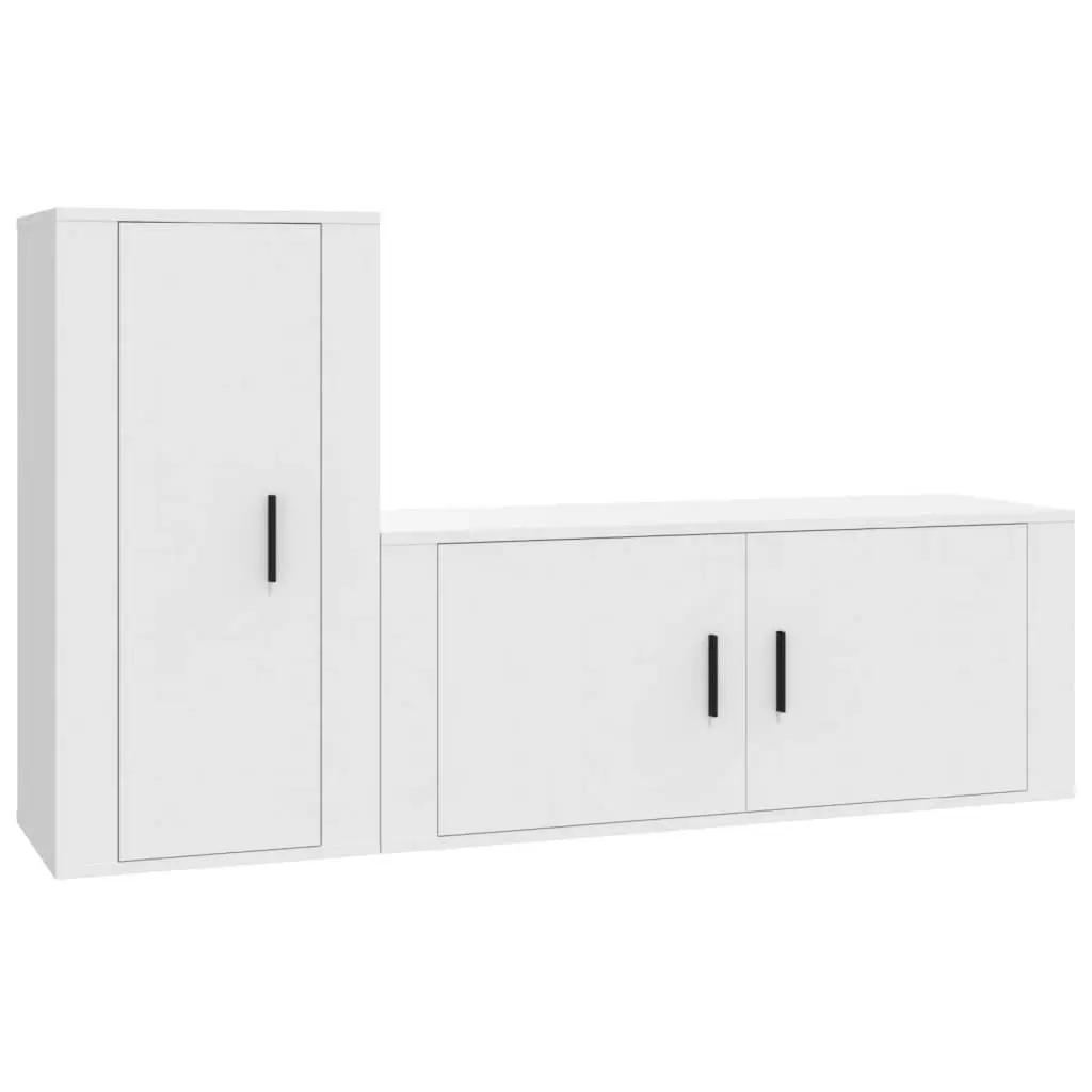 TV Cabinet Set White Wall Mounted Storage Unit Engineered Wood