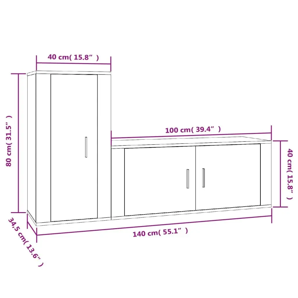 TV Cabinet Set White Wall Mounted Storage Unit Engineered Wood