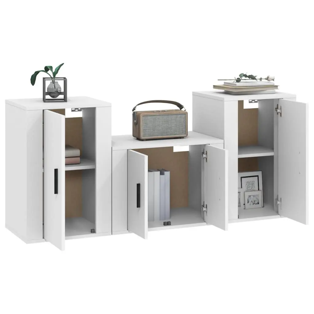 3 Piece Wall Mounted TV Cabinet Set White Engineered Wood