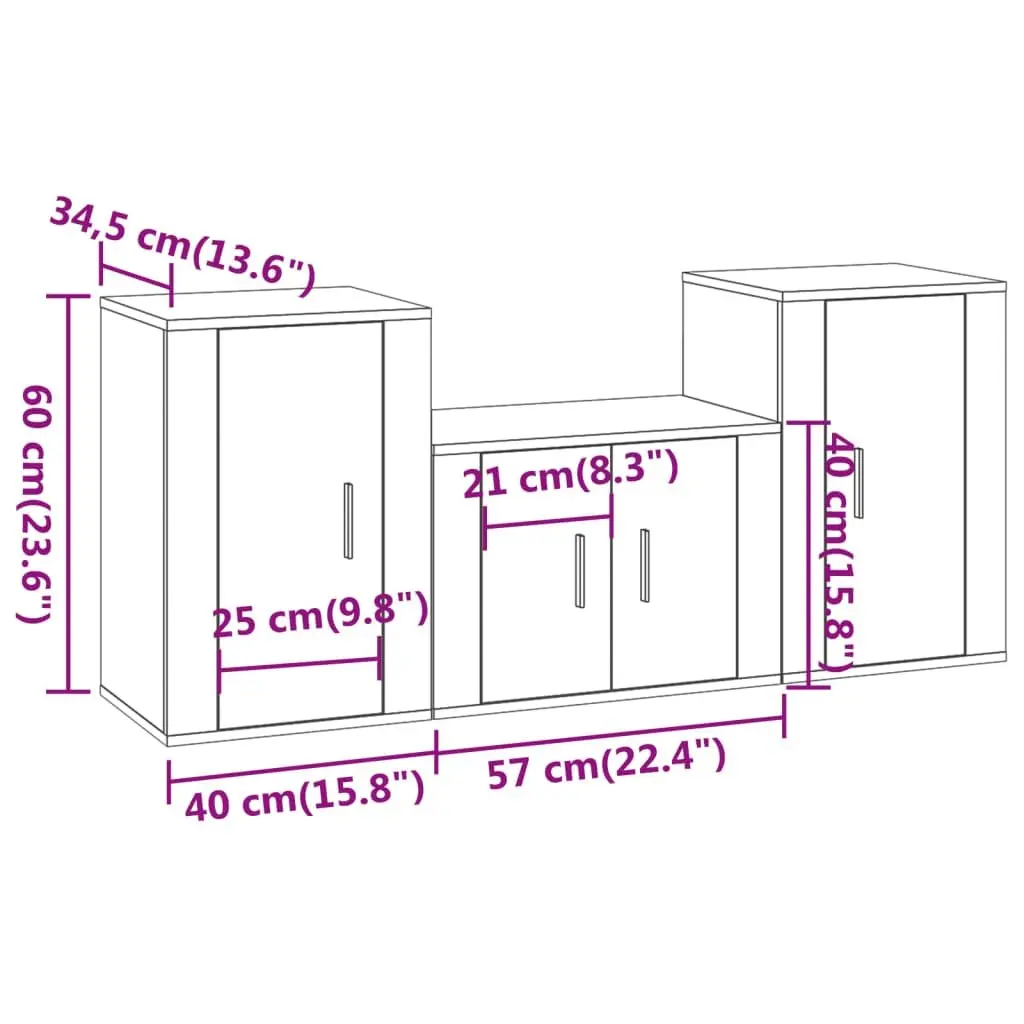 3 Piece Wall Mounted TV Cabinet Set White Engineered Wood