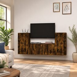 TV Cabinet Set Wall-Mounted Storage Unit Engineered Wood Brown Organiser