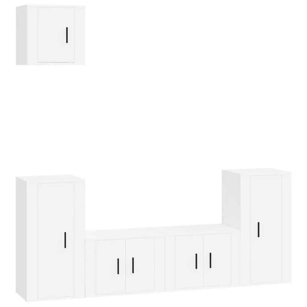 TV Cabinet Set 5 Piece White Wall-Mounted Storage Unit Engineered Wood