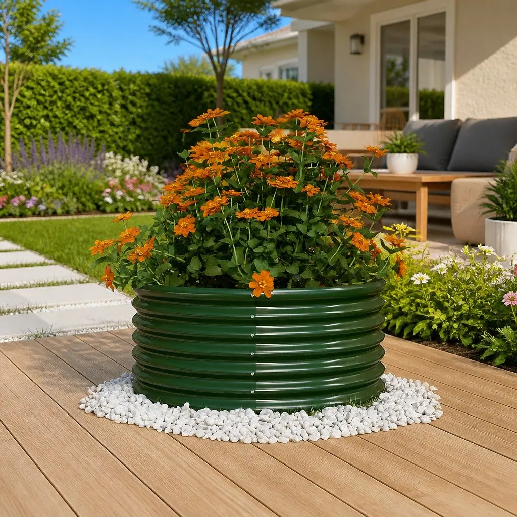 Garden Planter Galvanised Steel Raised Bed 80x80x36cm Green Outdoor Flower Pot Container
