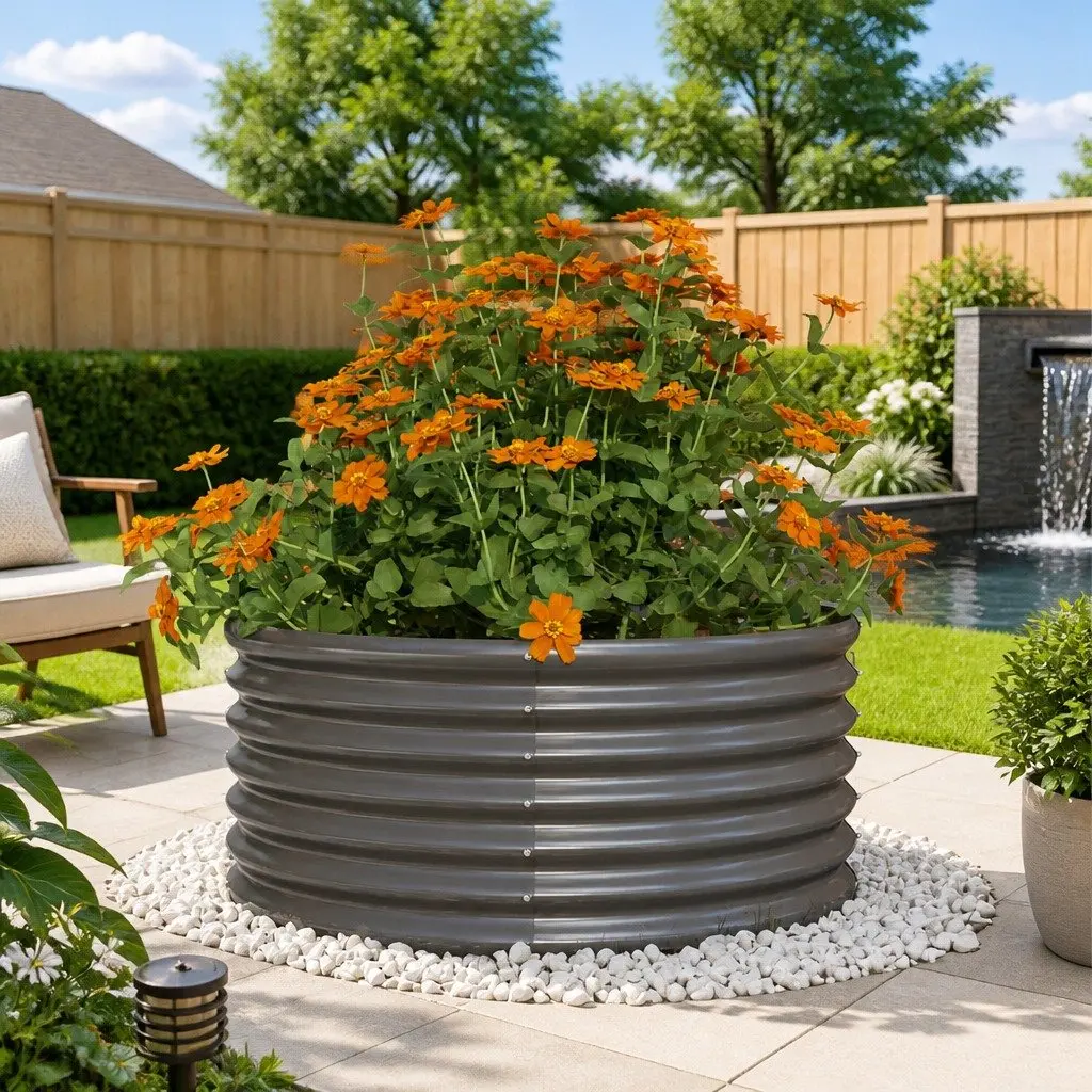 Garden Planter Galvanised Steel Outdoor Flower Pot 80 x 80 x 36 cm