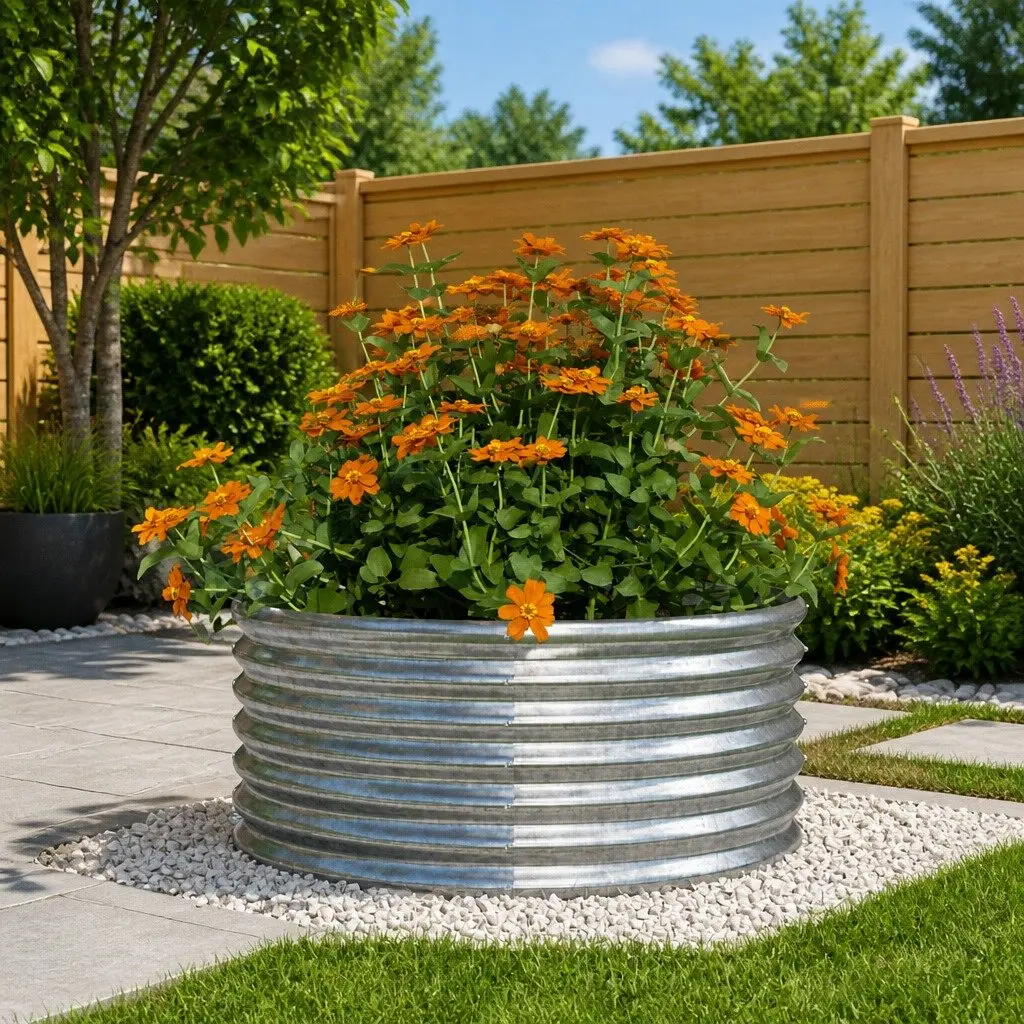 Raised Bed Planter Galvanized Steel Outdoor Flower Box 80cm x 80cm x 36cm Silver