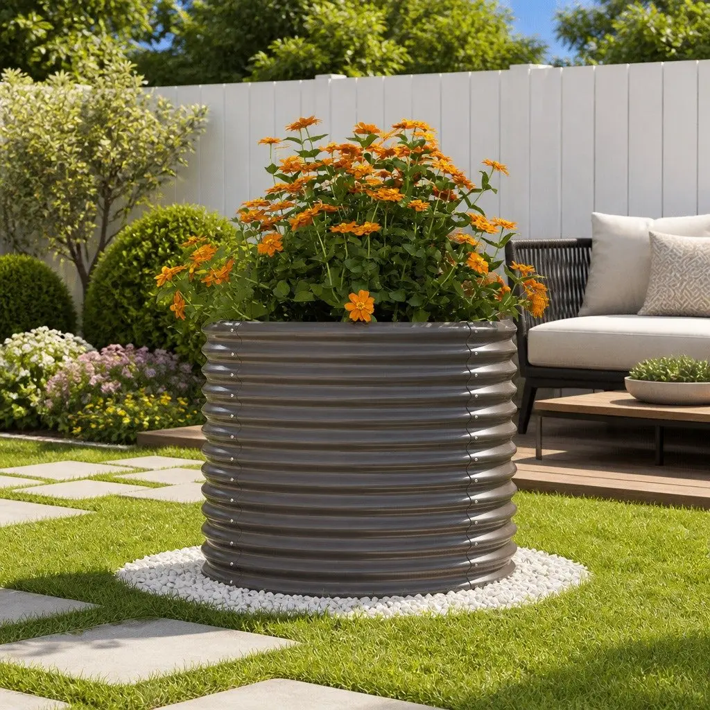 Garden Planter Galvanised Steel Grey 80x80x68cm