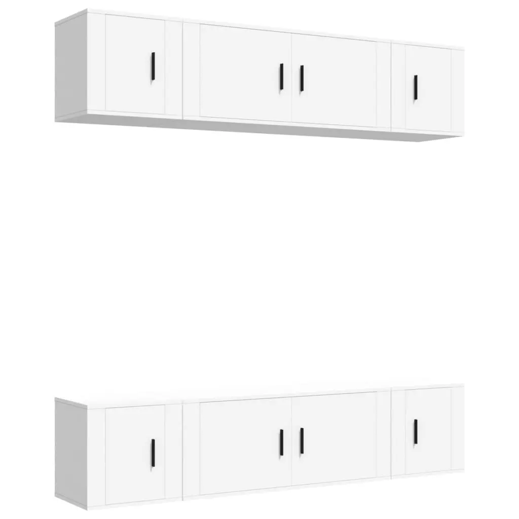 TV Cabinet Set Wall Mounted 6 Piece White Engineered Wood Storage Unit