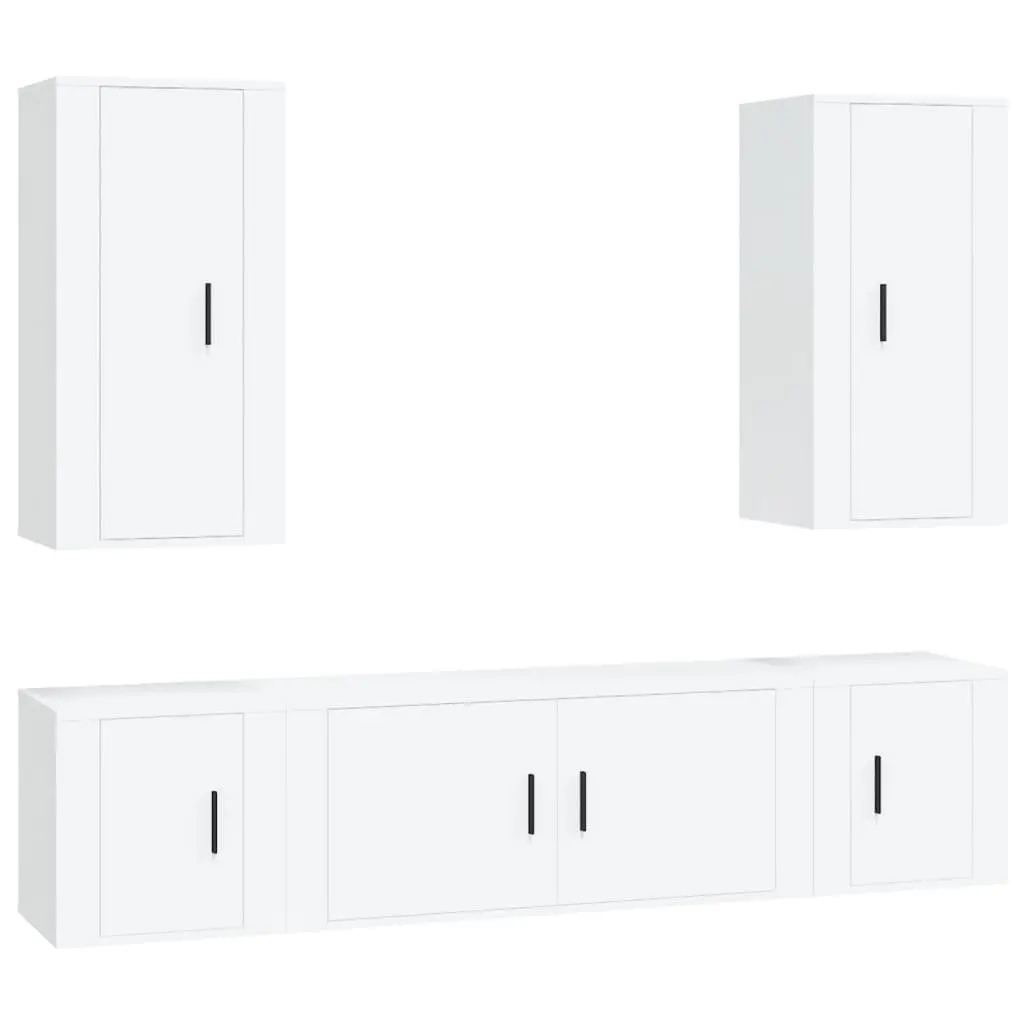 5 Piece TV Cabinet Set Wall Mounted Storage White Engineered Wood Unit