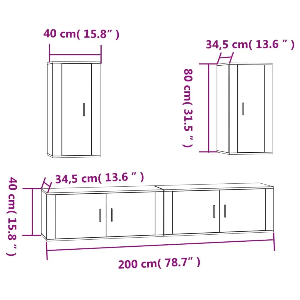 4 Piece Wall Mounted TV Cabinet Set White Engineered Wood Storage Unit