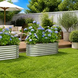 Raised Garden Bed Planter Box Silver Outdoor Vegetable Flower Herb Container