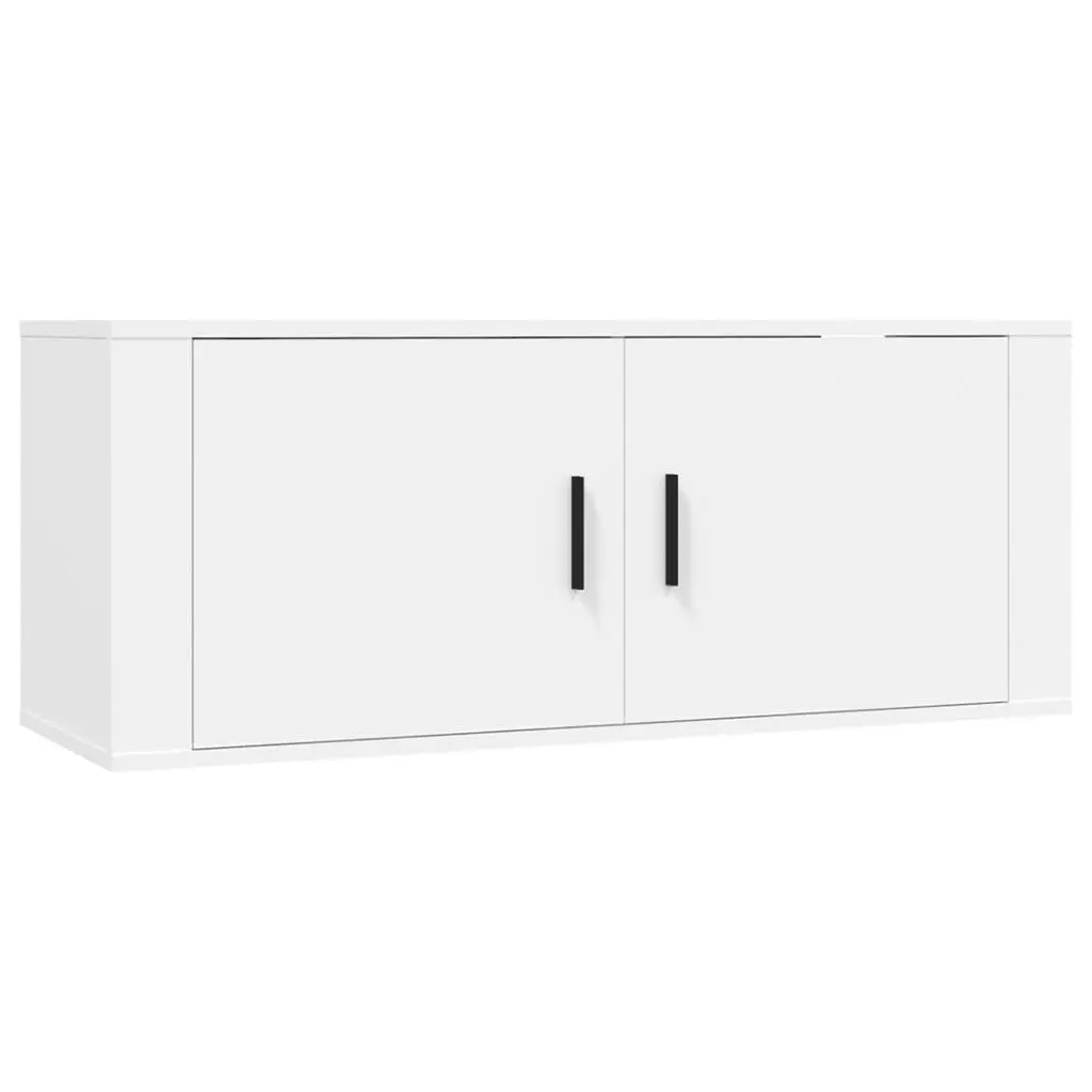 TV Cabinet Set Wall Mounted 8 Piece White Engineered Wood