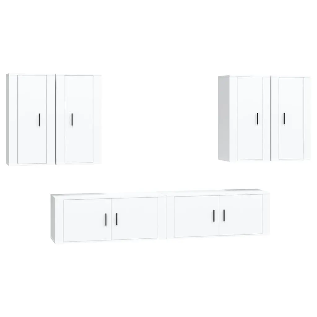 TV Cabinet Set Wall-Mounted White 6 Piece Storage Unit Living Room Furniture