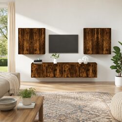 Friendly 6 Piece Wall-Mounted TV Cabinet Set in Brown